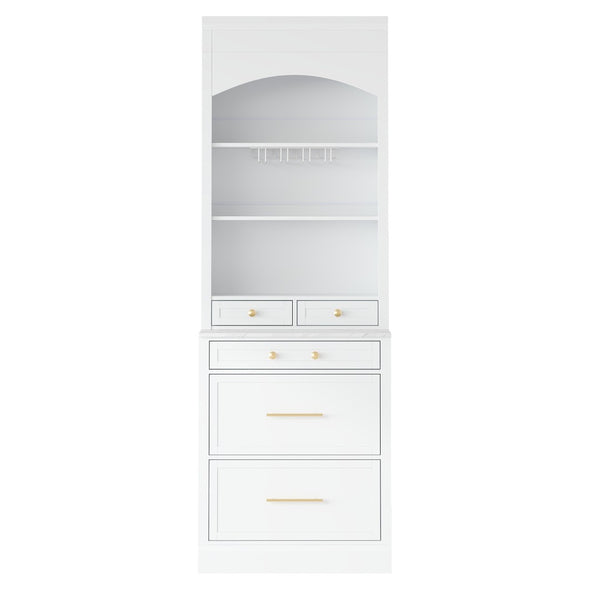 English Elm Modern Tall Kitchen Pantry Set of Two with Faux Marble Top and Glass Holders White SP000175AAK