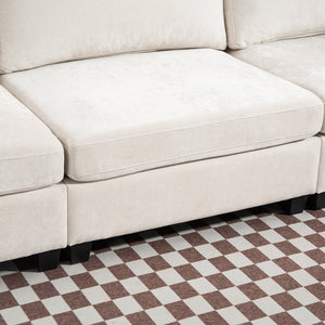 English Elm 111.42*32.28" XXL 3-Seater Chenille Sofa with Ultra-Soft Cushions, High-Rebound Comfort & Sturdy Black Legs Beige W2715S00001