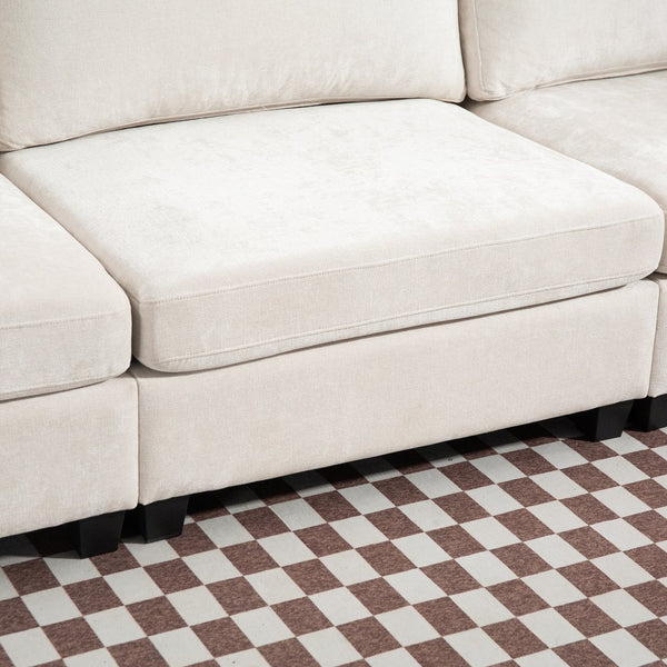 English Elm 111.42*32.28" XXL 3-Seater Chenille Sofa with Ultra-Soft Cushions, High-Rebound Comfort & Sturdy Black Legs Beige W2715S00001