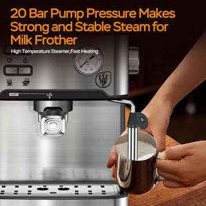 English Elm 20 Bar Stainless Steel Espresso Machine with Steam Wand for Home Barista Brewing W1002P292428
