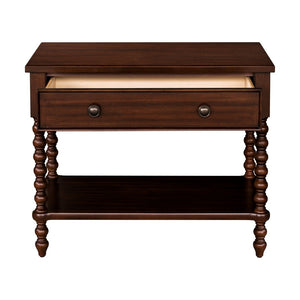 English Elm Large Cottage Nightstand with Spindle Legs Open Shelf and Drawer for King Beds Morocco Brown B035P408398