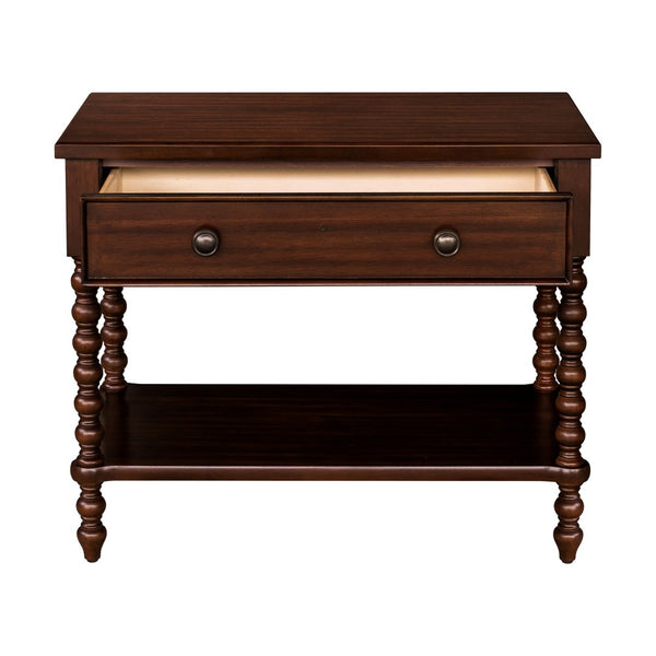 English Elm Large Cottage Nightstand with Spindle Legs Open Shelf and Drawer for King Beds Morocco Brown B035P408398
