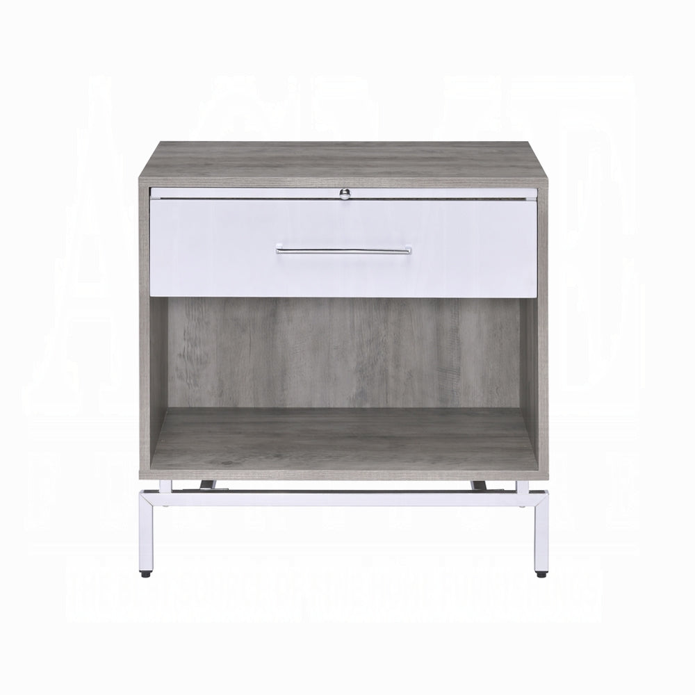English Elm White Oak Finish Nightstand with Drawers and Open Shelf, 24" W x 16" D x 24" H, Durable Bedside Table Gray,White 21 L x 28 W x 8 H B2741P323125