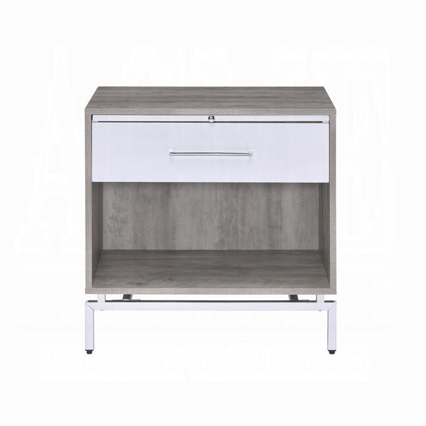 English Elm White Oak Finish Nightstand with Drawers and Open Shelf, 24" W x 16" D x 24" H, Durable Bedside Table Gray,White 21 L x 28 W x 8 H B2741P323125