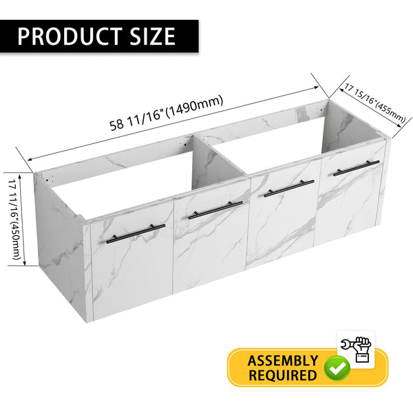 English Elm 60 Inch Wall-mounted Bathroom Vanity Cabinet with Soft-Close Doors, Eco Plywood, Scratch & Water-Resistant Finish White W999P208037