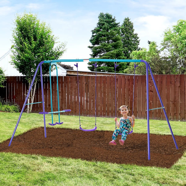 English Elm Outsunny Heavy Duty Metal A-frame Swing Set with Glider and Two Adjustable Seats W2225P200834