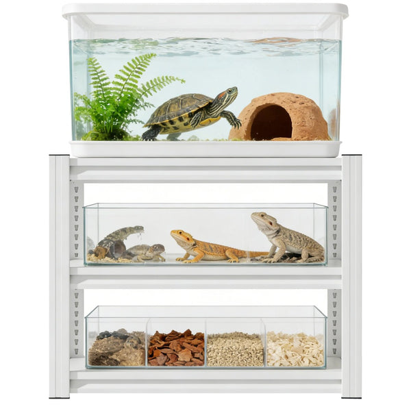 English Elm 20-30 Gallon Aquarium Stand Heavy Duty Steel Three Tier Rack for Home or Office White W2735P457277