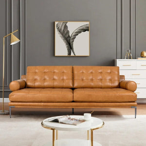 Pasargad Home Kimberly Luxury Brown Leather 3-seater Sofa - Elegant Design & Modern Comfort Brown Leather Sofa-0555-3
