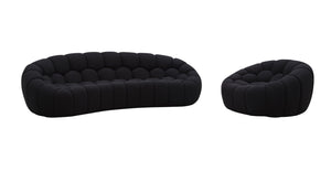 VIG Furniture Divani Casa Yolonda - Modern Curved Black Fabric Sofa Set VGEV-2126C-SET-BLK