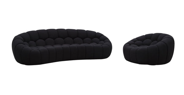 VIG Furniture Divani Casa Yolonda - Modern Curved Black Fabric Sofa Set VGEV-2126C-SET-BLK