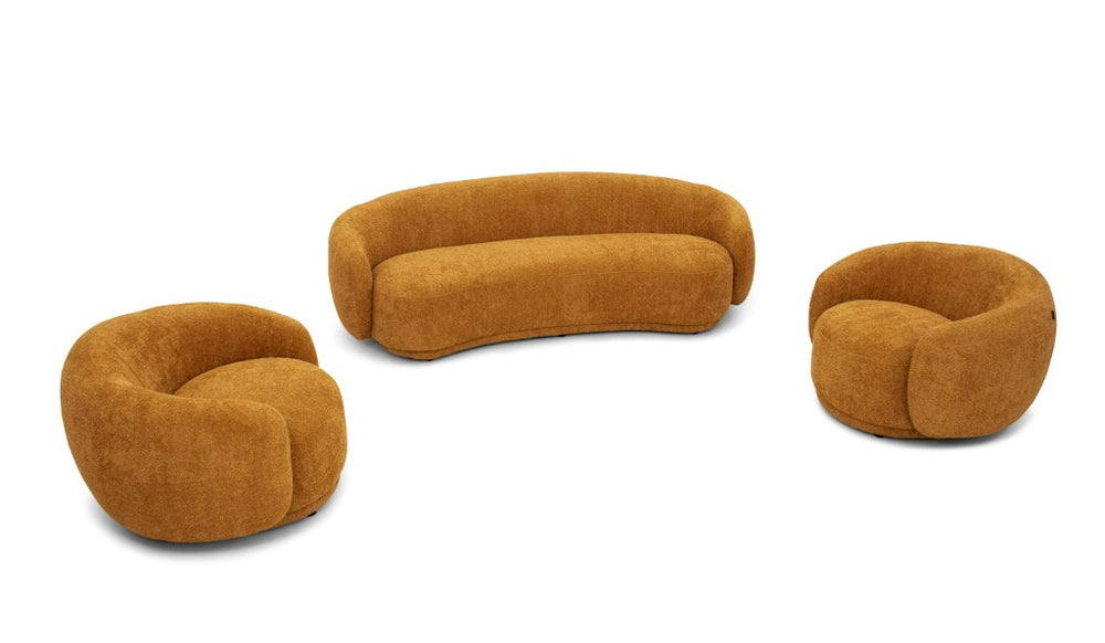 VIG Furniture Andrew Mid-Century Orange Wales-270 Sofa Set — 3-Seat Sofa + 2 Accent Chairs, Plush Durable Comfort VGEV-B1830-SOFA-SET-ORG