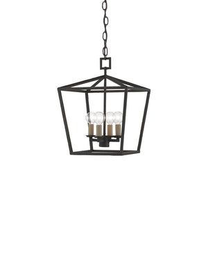 Currey & Company Denison Wrought Iron Pendant Lantern Handcrafted Architectural Light for Entryways Molé Black 9000-0456
