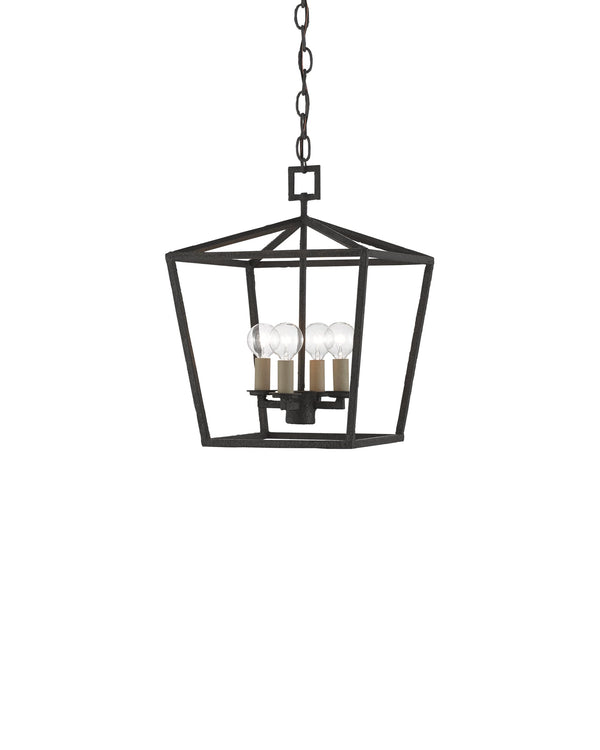 Currey & Company Denison Wrought Iron Pendant Lantern Handcrafted Architectural Light for Entryways Molé Black 9000-0456