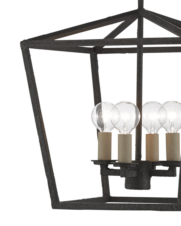 Currey & Company Denison Wrought Iron Pendant Lantern Handcrafted Architectural Light for Entryways Molé Black 9000-0456