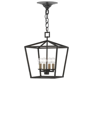 Currey & Company Denison Wrought Iron Pendant Lantern Handcrafted Architectural Light for Entryways Molé Black 9000-0456