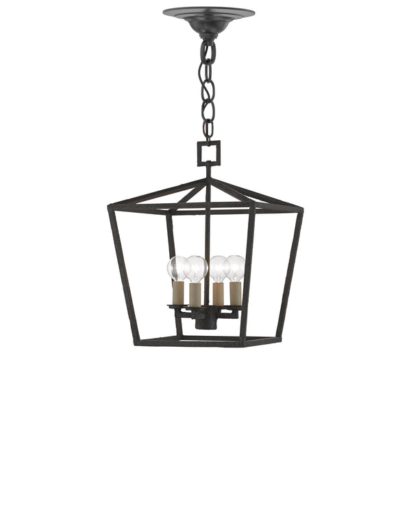 Currey & Company Denison Wrought Iron Pendant Lantern Handcrafted Architectural Light for Entryways Molé Black 9000-0456