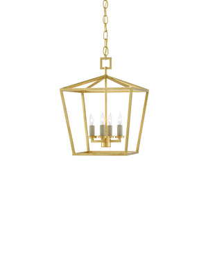 Currey & Company Denison Wrought Iron Pendant Lantern Handcrafted Architectural Light for Entryways Contemporary Gold Leaf 9000-0458