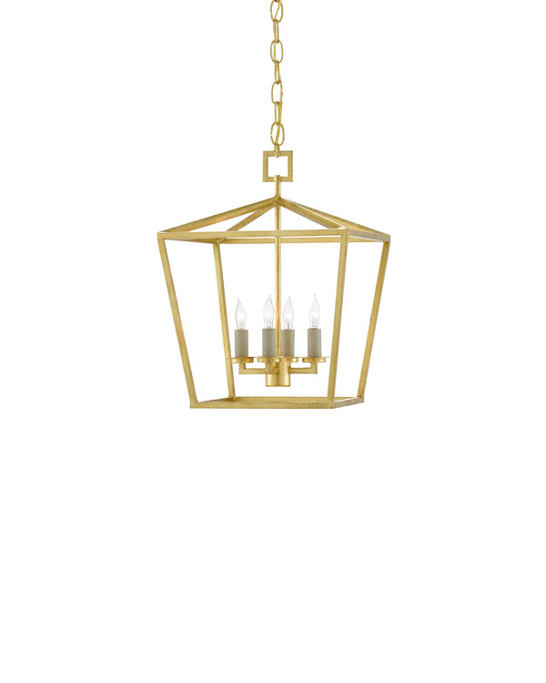 Currey & Company Denison Wrought Iron Pendant Lantern Handcrafted Architectural Light for Entryways Contemporary Gold Leaf 9000-0458