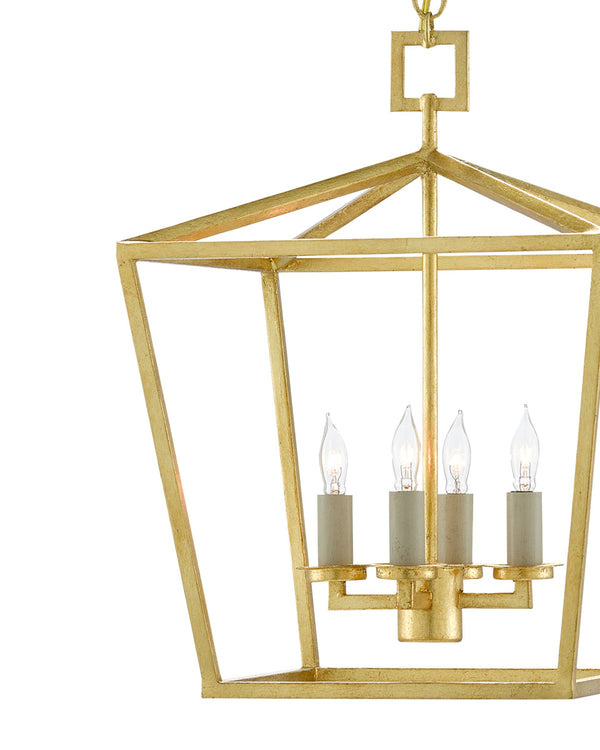Currey & Company Denison Wrought Iron Pendant Lantern Handcrafted Architectural Light for Entryways Contemporary Gold Leaf 9000-0458