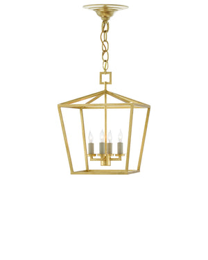Currey & Company Denison Wrought Iron Pendant Lantern Handcrafted Architectural Light for Entryways Contemporary Gold Leaf 9000-0458