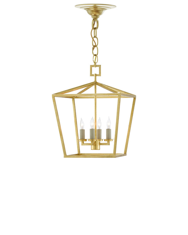 Currey & Company Denison Wrought Iron Pendant Lantern Handcrafted Architectural Light for Entryways Contemporary Gold Leaf 9000-0458