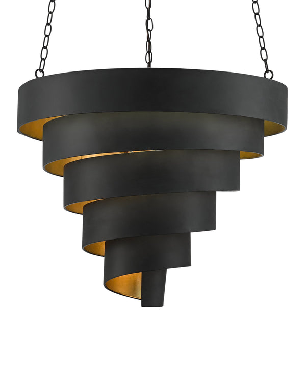 Currey & Company Chiffonade Wrought Iron Sculptural Pendant Light with Gold Interior and Antique Black Finish 9000-0497