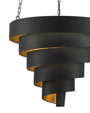 Currey & Company Chiffonade Wrought Iron Sculptural Pendant Light with Gold Interior and Antique Black Finish 9000-0497