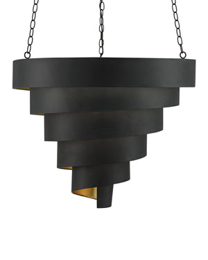 Currey & Company Chiffonade Wrought Iron Sculptural Pendant Light with Gold Interior and Antique Black Finish 9000-0497