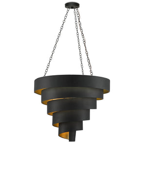 Currey & Company Chiffonade Wrought Iron Sculptural Pendant Light with Gold Interior and Antique Black Finish 9000-0497