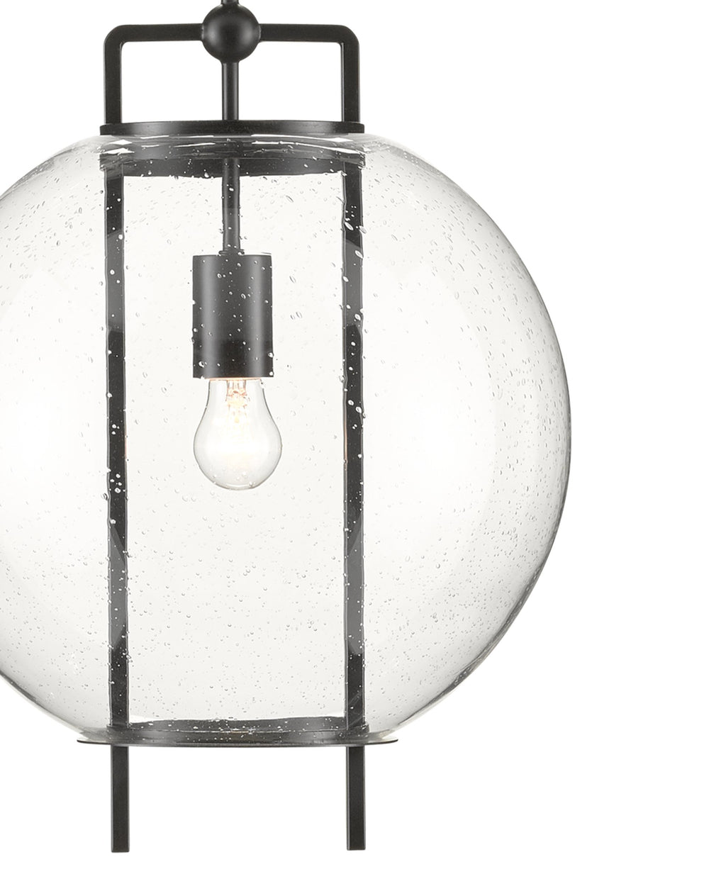 Currey & Company Breakspear Seeded Glass Globe Pendant Light with Antique Black Metal Frame for Dining 9000-0599