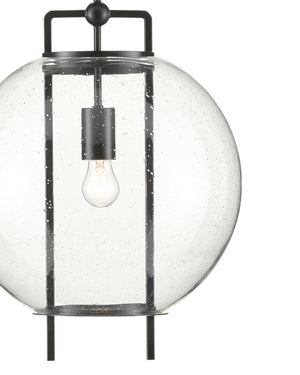 Currey & Company Breakspear Seeded Glass Globe Pendant Light with Antique Black Metal Frame for Dining 9000-0599