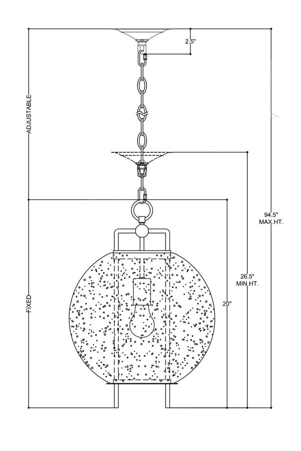 Currey & Company Breakspear Seeded Glass Globe Pendant Light with Antique Black Metal Frame for Dining 9000-0599