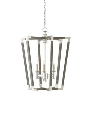 Currey & Company Bastian Wrought Iron Wood Spoke Lantern Chandelier Arts and Crafts Style Dining Room Medium 9000-0605