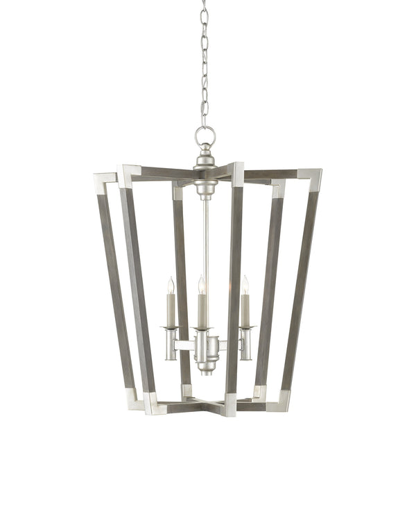 Currey & Company Bastian Wrought Iron Wood Spoke Lantern Chandelier Arts and Crafts Style Dining Room Medium 9000-0605