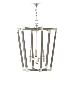 Currey & Company Bastian Wrought Iron Wood Spoke Lantern Chandelier Arts and Crafts Style Dining Room Medium 9000-0605