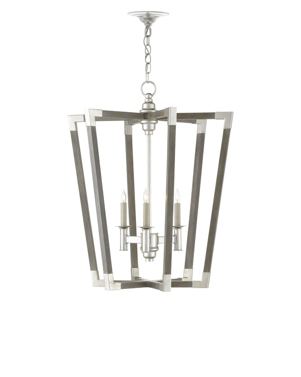 Currey & Company Bastian Wrought Iron Wood Spoke Lantern Chandelier Arts and Crafts Style Dining Room Medium 9000-0605