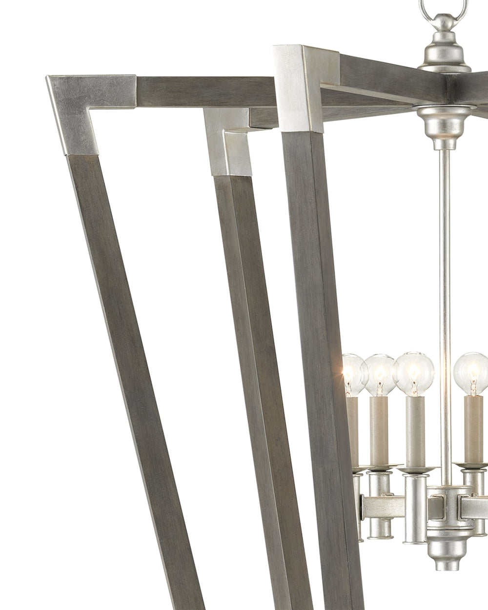 Currey & Company Bastian Wrought Iron Wood Spoke Lantern Chandelier Arts and Crafts Style Dining Room Large 9000-0606