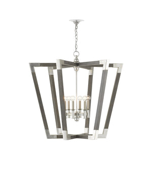 Currey & Company Bastian Wrought Iron Wood Spoke Lantern Chandelier Arts and Crafts Style Dining Room Large 9000-0606
