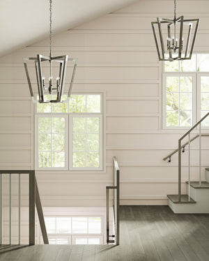 Currey & Company Bastian Wrought Iron Wood Spoke Lantern Chandelier Arts and Crafts Style Dining Room Large 9000-0606