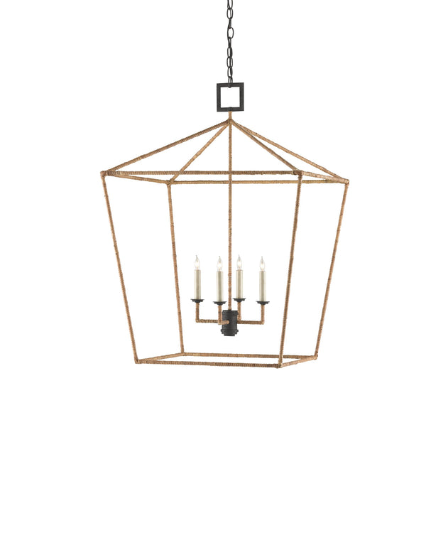 Currey & Company Denison Rattan Wrapped Wrought Iron Pendant Lantern for Coastal Transitional Interiors 9000-0611