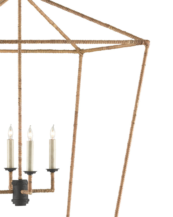 Currey & Company Denison Rattan Wrapped Wrought Iron Pendant Lantern for Coastal Transitional Interiors 9000-0611