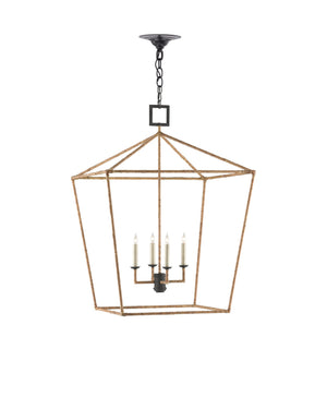 Currey & Company Denison Rattan Wrapped Wrought Iron Pendant Lantern for Coastal Transitional Interiors 9000-0611