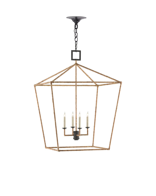 Currey & Company Denison Rattan Wrapped Wrought Iron Pendant Lantern for Coastal Transitional Interiors 9000-0611