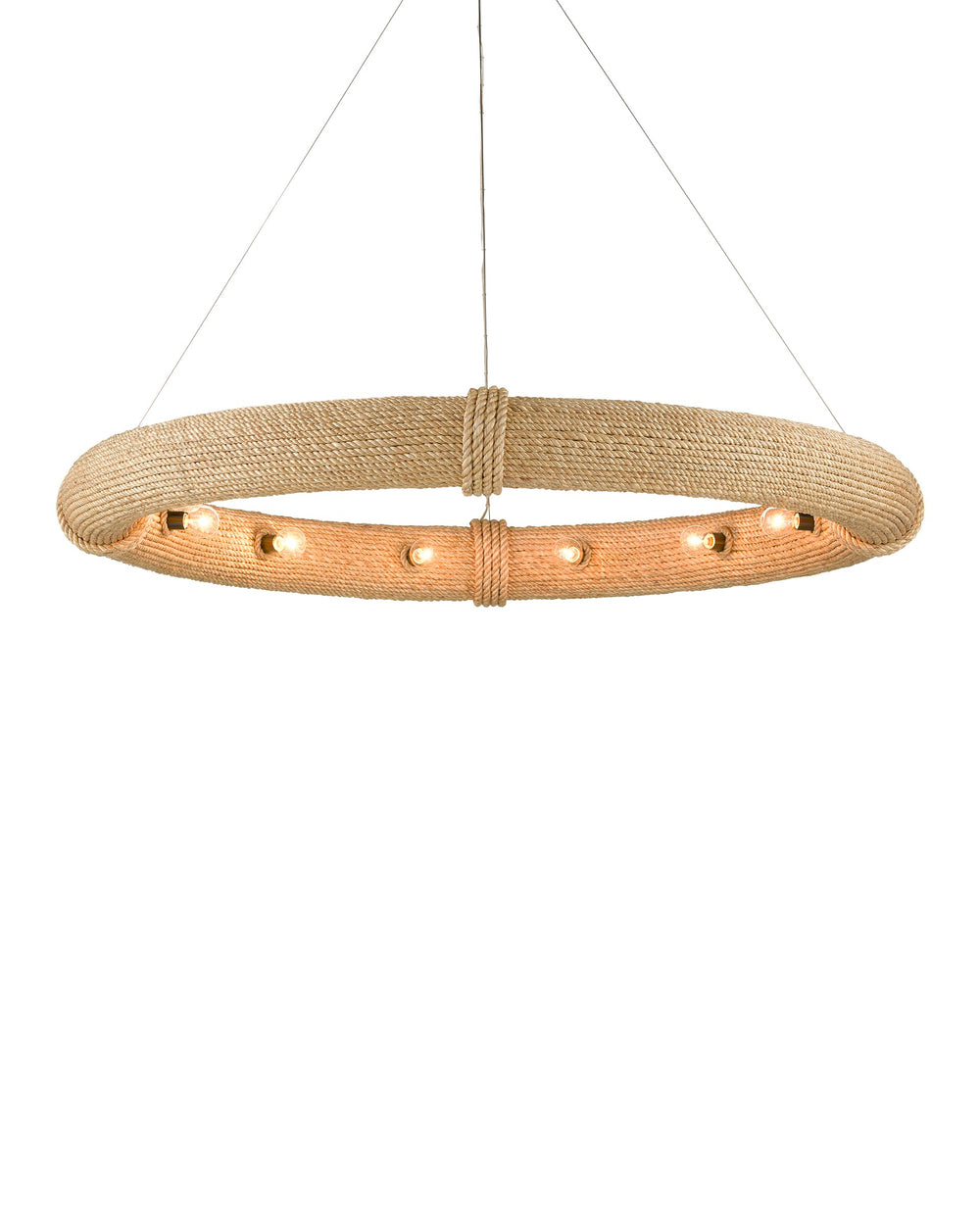 Currey & Company Portmeirion Abaca Rope Ring Chandelier 12 Light Nautical Coastal Ceiling Fixture 9000-0805