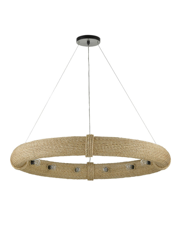 Currey & Company Portmeirion Abaca Rope Ring Chandelier 12 Light Nautical Coastal Ceiling Fixture 9000-0805