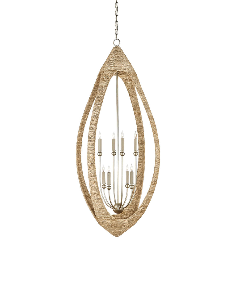 Currey & Company Menorca Hand-Wrapped Abaca Rope Chandelier with Silver Leaf Artisan Open-Weave Frame 9000-0836