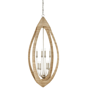 Currey & Company Menorca Hand-Wrapped Abaca Rope Chandelier with Silver Leaf Artisan Open-Weave Frame 9000-0836