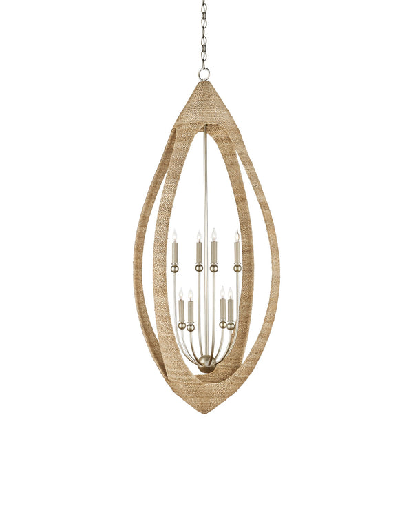 Currey & Company Menorca Hand-Wrapped Abaca Rope Chandelier with Silver Leaf Artisan Open-Weave Frame 9000-0836