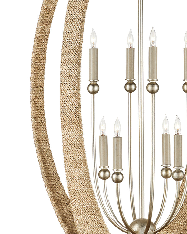 Currey & Company Menorca Hand-Wrapped Abaca Rope Chandelier with Silver Leaf Artisan Open-Weave Frame 9000-0836