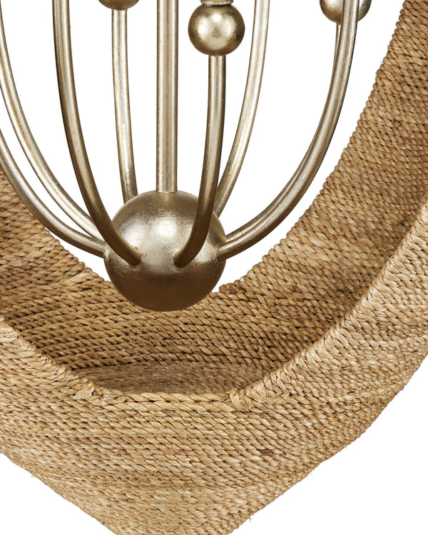 Currey & Company Menorca Hand-Wrapped Abaca Rope Chandelier with Silver Leaf Artisan Open-Weave Frame 9000-0836